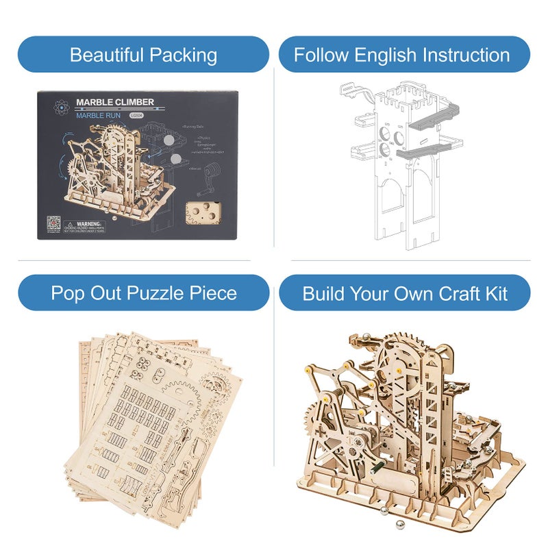 Rowood 3D Wooden Marble Run Puzzle Craft Toy, Gift for Adults & Age 14+, DIY Model Building Kits - Tower Coaster(Marble Climber) - Image 5